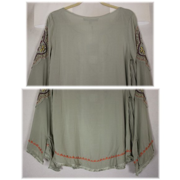 NWT Love Stitch Boho Embroidered Bell Sleeve Top S - Picture 7 of 8